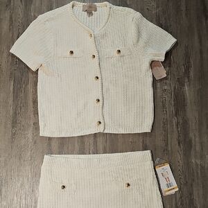 French Connection Cream Textured Knit Set